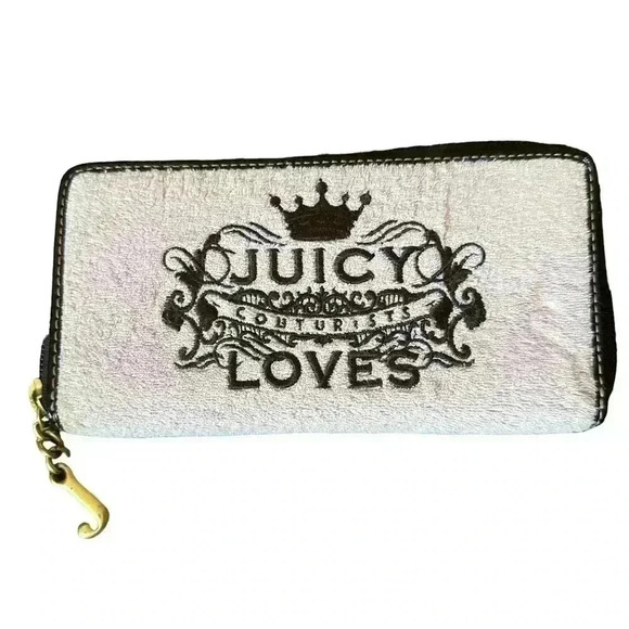 Juicy Couture Pink Terry Cloth Leather Zippered Wallet - Picture 1 of 8